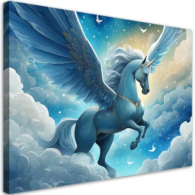 Produktbild von Leinwandbild Blaues Einhorn 100x70 Feeby Blau bild für die wand bereit zum aufhängen