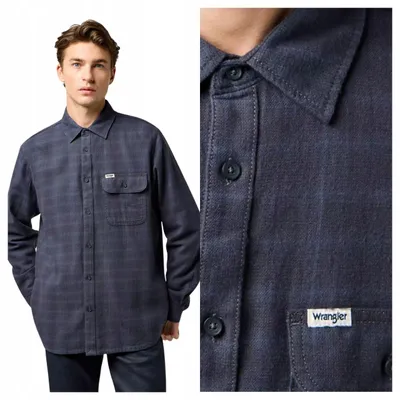 Immagine prodotto di Wrangler | Camicia da uomo in flanella, modello a un bottoncino, colore grigio a quadri, in cotone, vestibilità regular, taglia M