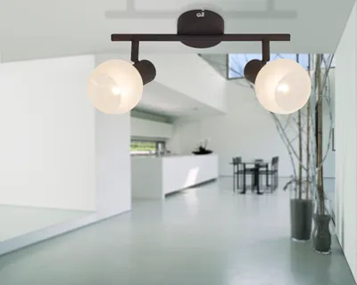 Produktbild von BRILLIANT Spotrohr Gabon | rustikale Deckenleuchte | Metall/Glas | braun/weiß | schwenkbar | 2x E14 max. 40 W