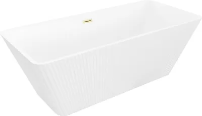 Zdjęcie produktu dla Mexen Tava wanna wolnostojąca ryflowana 170 x 75 cm, biała, przelew złoty szczotkowany - 52851707500-55