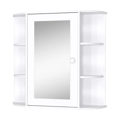 Image de HOMCOM Armoire Murale avec Miroir Salle de Bain Meuble Miroir avec Rangement Toilettes 1 Porte + étagères latérales Blanc