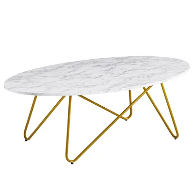 Produktbild von Couchtisch 120x40x60 cm mit Marmor Optik Weiß, Wohnzimmertisch mit Metall-Gestell, Sofatisch Oval Tisch Wohnzimmer, Loungetisch