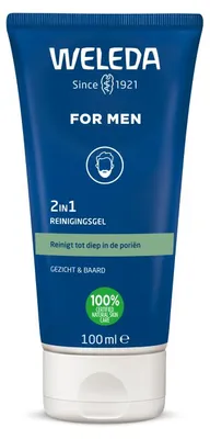Productafbeelding van WELEDA Men 2 in1 reinigingsgel gezicht en baard (100 ml)