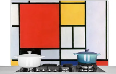 Produktbild von KitchenYeah®  Spritzschutz Küche - Küchenrückwand - Wandschutz für Herd und Spüle - Kunst - Mondrian - Alte Meister - Komposition 2 120x80 - Alu-Dibond (Alternative zum Spritzschutz aus Glas) - Hitzeb