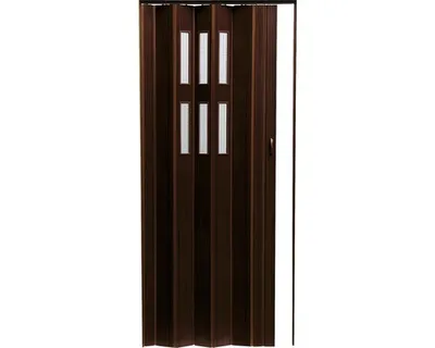 Obrázek produktu pro Shrnovací dveře Pioneer prosklené 84 x 203 cm tmavý ořech