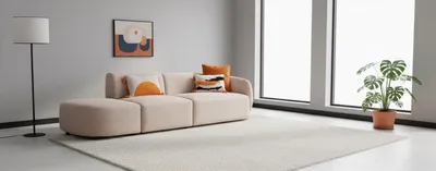Produktbild von Sofa Modular mit Ottomane Boucle Beige Modernes Wohnzimmer