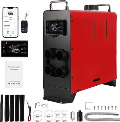 Obrázok produktu pre Eikuavons 8 kW dieselový parkovací ohrievač 12V/24V s aplikáciou cez Bluetooth, 4 výstupmi vzduchu, LCD displejom a diaľkovým ovládaním, 5-litrová nádrž, určený pre automobily, nákladné vozidlá, karavany a obytné prívesy, farba: červená
