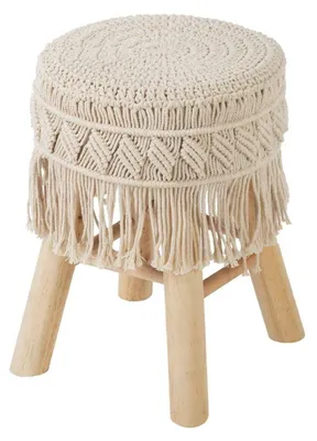 Produktbild von Hocker im Boho-Stil mit Makramee, H. 42 cm, beige