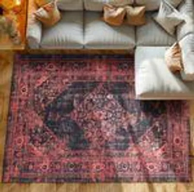 Produktbild von Kurzflor Teppiche Waschbar Teppiche Weicher Rutschfest Teppich Wohnzimmer Größe: 140 x 200 cm , Farbe : Rot-1