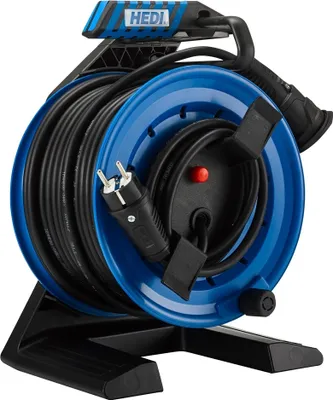 Produktbild von HEDI Vollkunststoff-Gerätekabeltrommel Generation 7 Companion (Kabeltrommel-ø 250 mm, 25 m Neopren-Gummi Leitung, 1,5 m Anschlussleitung mit Schuko-Stecker) G7A25NTF