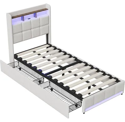 Obrázok produktu pre Posteľ s úložným priestorom ADAPT-101, s LED osvetlením a USB, 90 x 200 cm, béžová