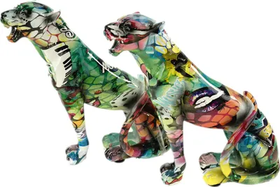 Produktbild von Casablanca 2er Ser Deko Gepard sitzend Skulptur Urban Street Art 20 cm bunt Raubkatze Figur