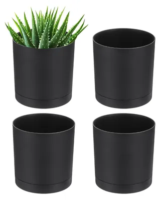 Image de Lot de 4 pots de fleurs en plastique, noirs, de 15 cm de diamètre, avec trous de drainage
