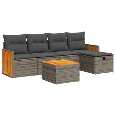 Produktbild von 6-tlg. Garten-Sofagarnitur mit Kissen Grau Poly Rattan