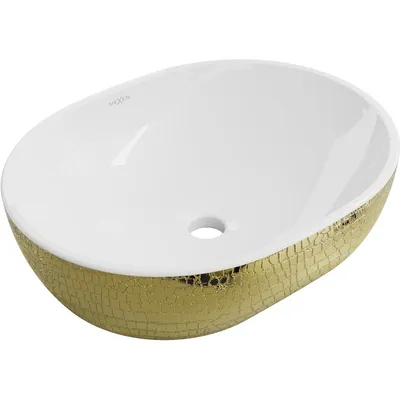 Zdjęcie produktu dla Mexen Viki umywalka nablatowa 48 x 35 cm, biała/złota wzór łuski - 21054808