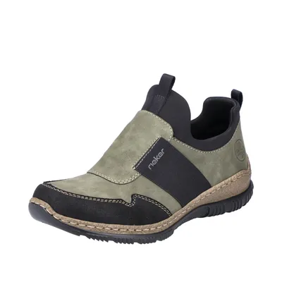 Produktbild von Rieker Damen Slipper sportlich Schlupfschuh Stretcheinsätze N3260, Größe:39 EU, Farbe:Grün