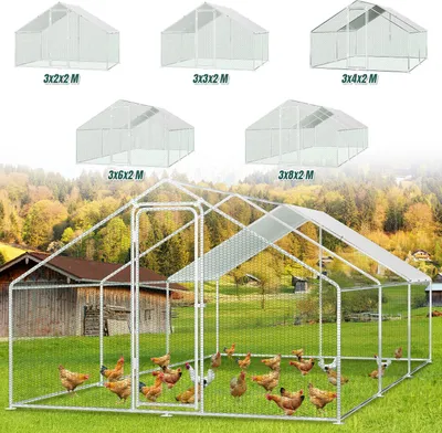 Immagine prodotto di Bettizia 3x6x2m pollaio pollaio galvanizzato gabbia per conigli gabbia per pollaio tetto in PE, struttura in acciaio zincato, recinzione esterna Utilizzato per polli, pollai, piccoli animali
