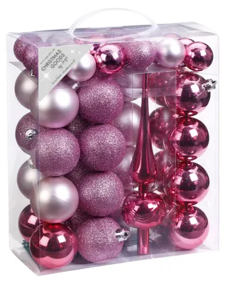 Produktbild von Weihnachtskugeln Kunststoff 4-6cm mit Christbaumspitze 47er Set - Rosa
