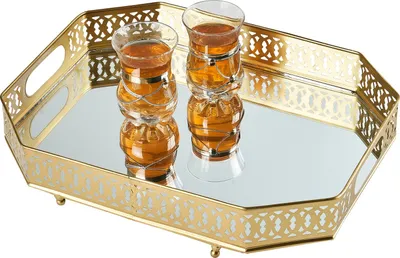 Image de Plateau miroir Plateau de service Plateau déco Agata Or