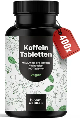Produktbild von Bloom Naturals Koffeintabletten 200 mg, 400 Stück, vegan