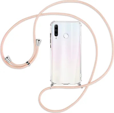 Produktbild von Handykette Backcover-Schutzhülle mit Band (Metall silberfarben) für Huawei P30 Lite - rose peach