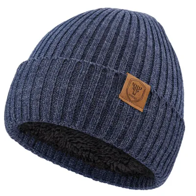 Produktbild von Wintermütze mit Ohrenklappen Uni – Strickmütze gefüttert, Blau