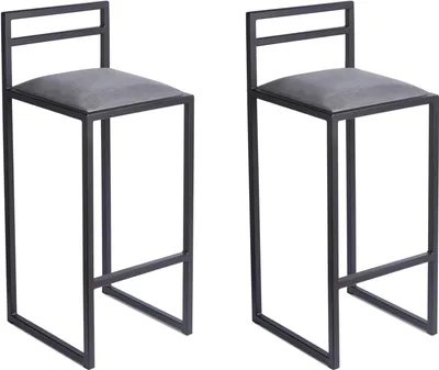 Image de Lot de 2 tabourets de bar, noir, 95 cm avec dossier - tabouret de bar en métal avec assise rembourrée - style loft industriel - gris