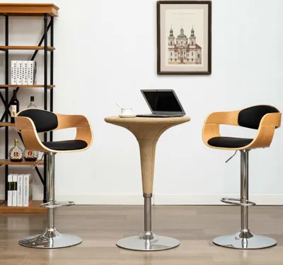 Productafbeelding van De Living Store barkruk, 2 stuks, zwart. Gemaakt van beukenhout en kunstleer