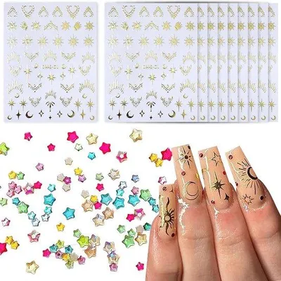 Produktbild von Nagelstickers - 10 Vellen Selbstklebende Nail Art-Accessoires mit Glitzersteinen für kreatives Nageldesign und Accessoires