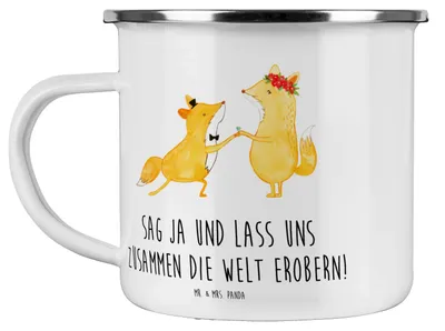 Produktbild von Mr. & Mrs. Panda Haferl Heiratsantrag Abenteuer - Weiß - Geschenk, Teebecher, Liebesmoment, Campingtasse, Pott, Teetasse, Geschenke, Emaille Tasse, Heirat, Liebe feiern