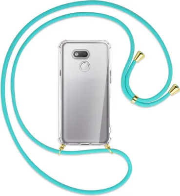 Produktbild von Handykette Backcover-Schutzhülle mit Band (Metall goldfarben) für HTC Desire 12s - türkis