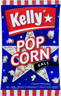 A bag of Kellys Popcorn with salt.