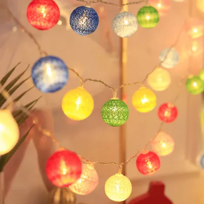 A string of colorful, round LED lights.