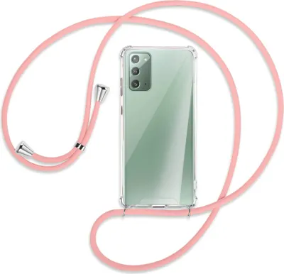 Produktbild von Handykette Backcover-Schutzhülle mit Band (Metall silberfarben) für Samsung Galaxy Note20 4G/5G (N980,N981) - rosa