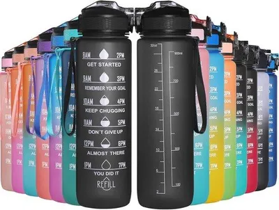 Produktbild von Famanu Sportwasserflasche 1L mit Zeitmarkierung - BPA-frei, Ideal für Sport und Outdoor-Aktivitäten