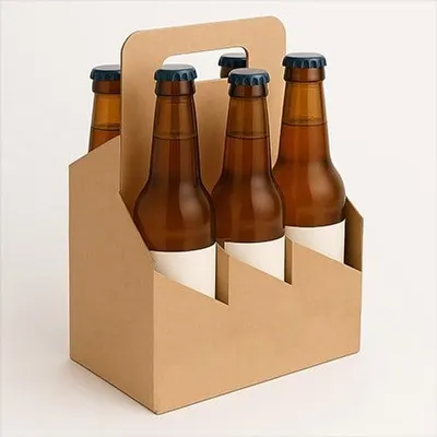 Image de Caisse pour 6 bouteilles de bière 140 x 210 x 310 mm Carton pour 6 bouteilles Poignée