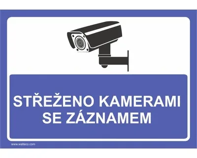 Obrázek produktu pro Walteco Střeženo kamerami se záznamem (modrá), 210x148mm, formát A5, samolepka