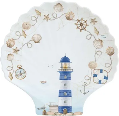 Produktbild von Servierplatte BLUE LIGHTHOUSE Leuchtturm in Muschelform 28x27cm Easy Life