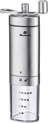 Imagen del producto de Molino de café Westmark, modelo manual, para hasta 4 tazas, acero inoxidable/cerámica, diseño Brasilia, color plateado, número de artículo 24902260