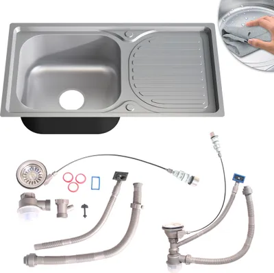 Produktbild von Mucola Küchenspüle Silber Spülbecken Einbau Silberspüle mit Ablage - Einbauspüle 75,5CM eckig Ausrichtung Links