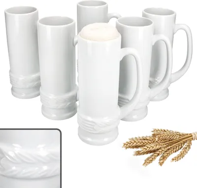 Produktbild von 6er Set Ehren-Krug mit Henkel 0,5L 6 Personen weiß Bierkrug Beer-Humpen Keramik