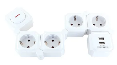 Produktbild von SCHWAIGER 660074 Flexible Steckdosenleiste 6-Fach Schuko USB-Anschluss Mehrfachsteckdose EIN-Ausschalter 1,5m Kabel beweglich drehbar Steckerleiste weiß