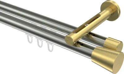 Produktbild von Interdeco Innenlaufstange / Gardinenstange mit Innenlauf Edelstahl-Optik / Messing-Optik, Typ Siteno Sitra (Konus), 20 mm Ø 2-läufig, 520 cm