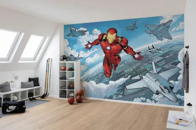 Produktbild von Komar Vlies Fototapete - Iron Man Flight - Größe: 400 x 280 cm (Breite x Höhe) - 8 Bahnen, Kinderzimmer, Tapete