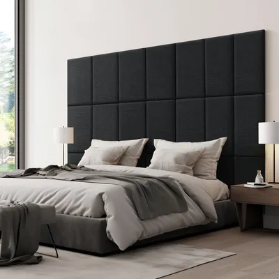 Image de Coussin mural 'Carpino' Panneau rembourré Set de 3 textiles 60 x 30 cm Noir