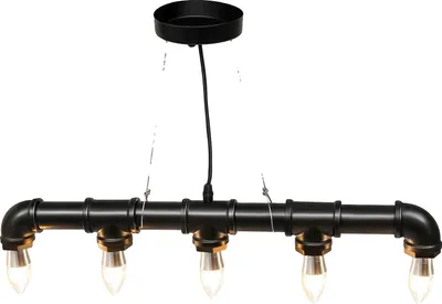 Zdjęcie produktu dla Lampa wisząca, materiał żelazny, długość 65 cm, regulowana wysokość 100 cm, napięcie 110 V, kompatybilność z 5 żarówkami E26