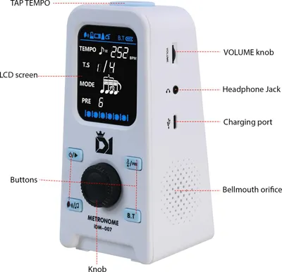 Obrázok produktu pre Saluaqui Elektronický metronóm s BT reproduktorom Nabíjateľný LCD displej pre klavír gitaru bicie Nastaviteľná hlasitosť s konektorom pre slúchadlá Prenosný digitálny metronóm s (BIELA)
