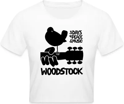 Produktbild von Spreadshirt Woodstock Logo Schwarz 3 Days Of Peace & Music Crop Top, XS, Weiß