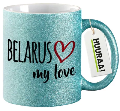 Produktbild von Huuraa Glitzertasse Belarus my love 330ml Blau Keramik Kaffeebecher Geschenkidee