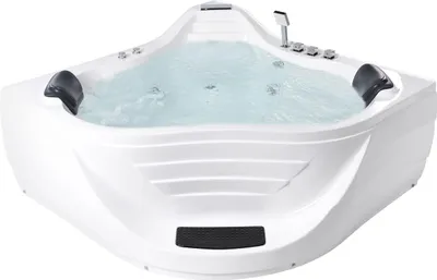 Produktbild von BELIANI Whirlpool-Badewanne Weiß Sanitäracryl 220 x 160 cm Eckmodell mit Massagefunktion Armatur Wasserfall Kopfstütze Modern Indoor Massage Wanne